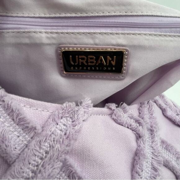 Urban Expressions Lavender Barbuda Cotton Fringe Hobo Bag NWOT - Picture 7 of 13
